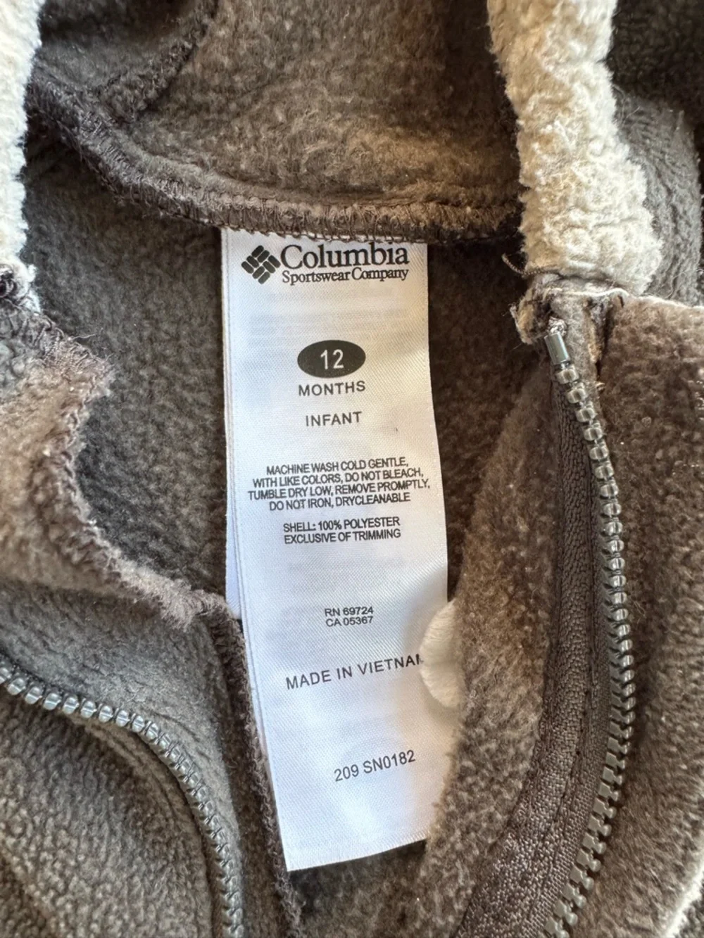 Columbia Baby Fleece Bunting Suit 12M Brown Bear Hood Reversible Hands/Feet 🐻